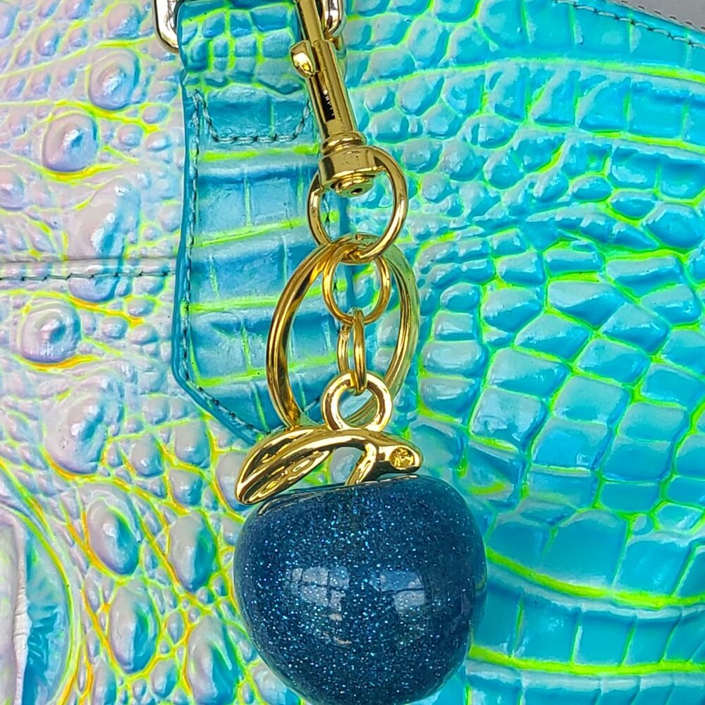 Blue Apple Purse Charm and Key Ring Sparkly - Picture 3 of 8